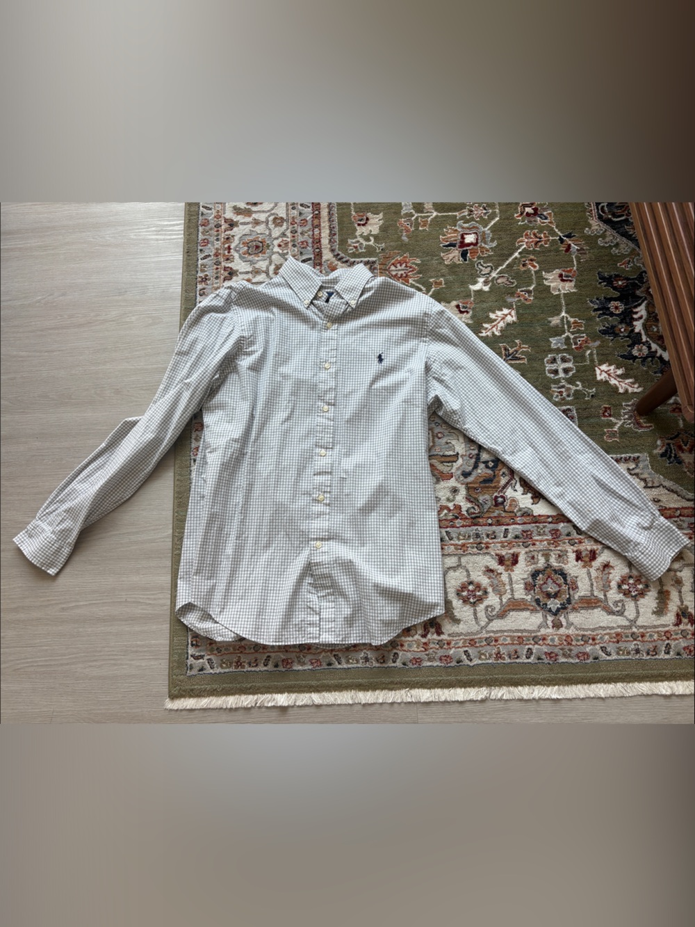 Ralph Lauren White and Light Gray Micro-Check Button-Down Shirt